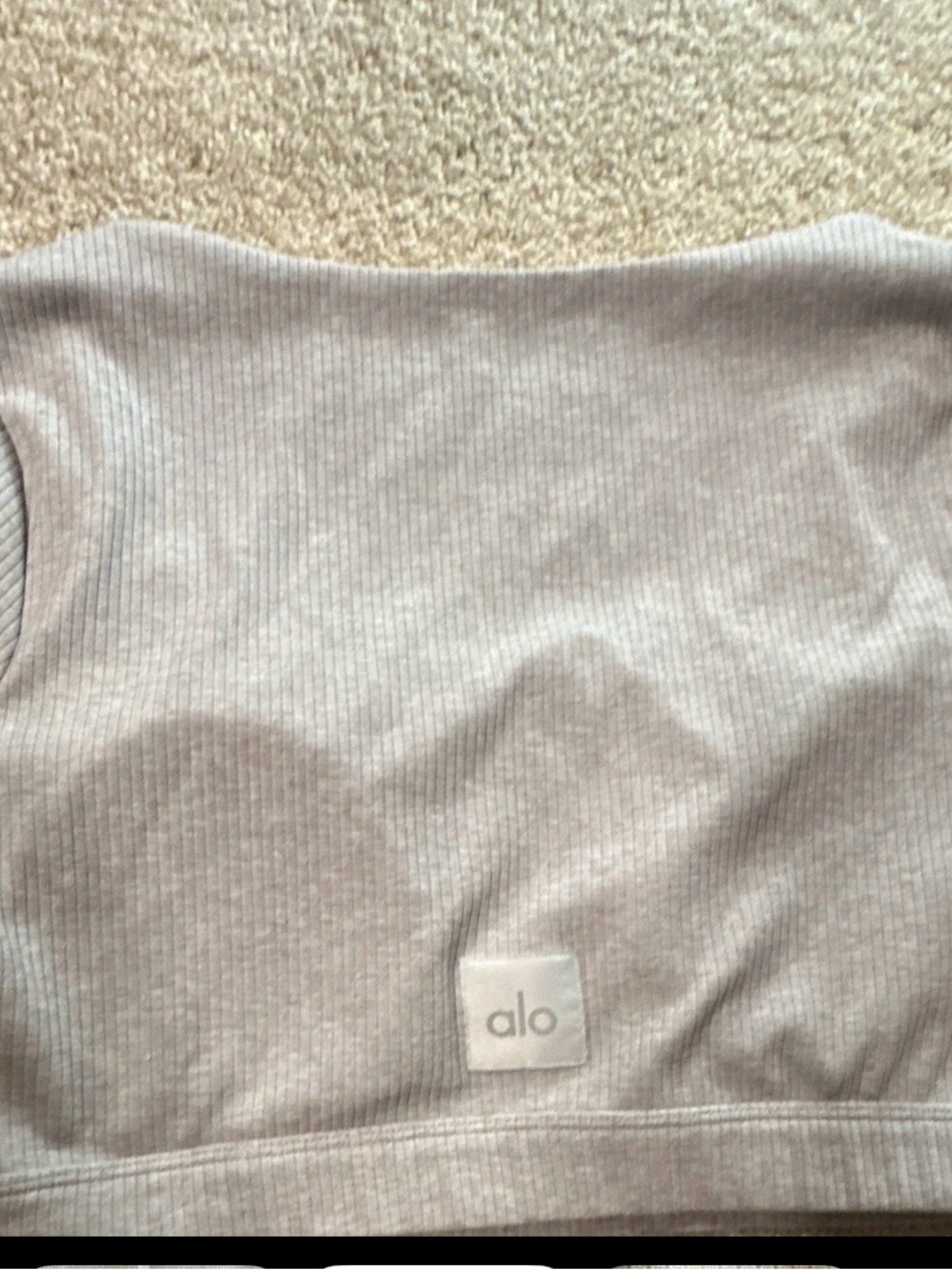 ALO Yoga Light Gray Ribbed Button-Front Crop Tank workout top - Picture 2 of 2